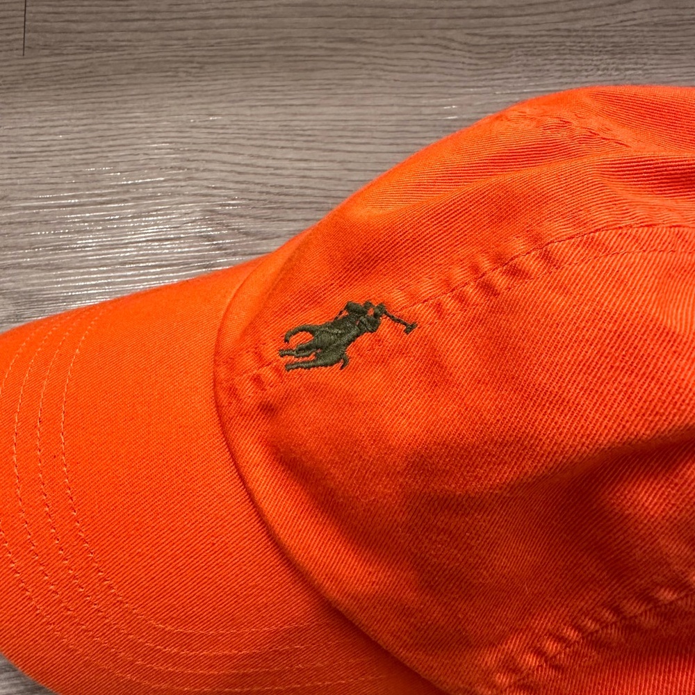 Ralph Lauren Vibrant Orange Polo Cap with Army Green Horse - Picture 5 of 7